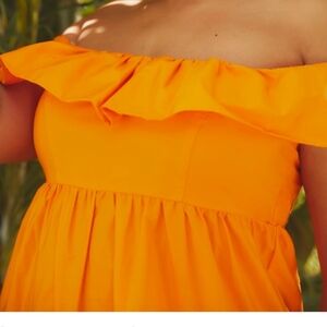 Eloquii Strapless Ruffle Empire Maxi Dress in Orange